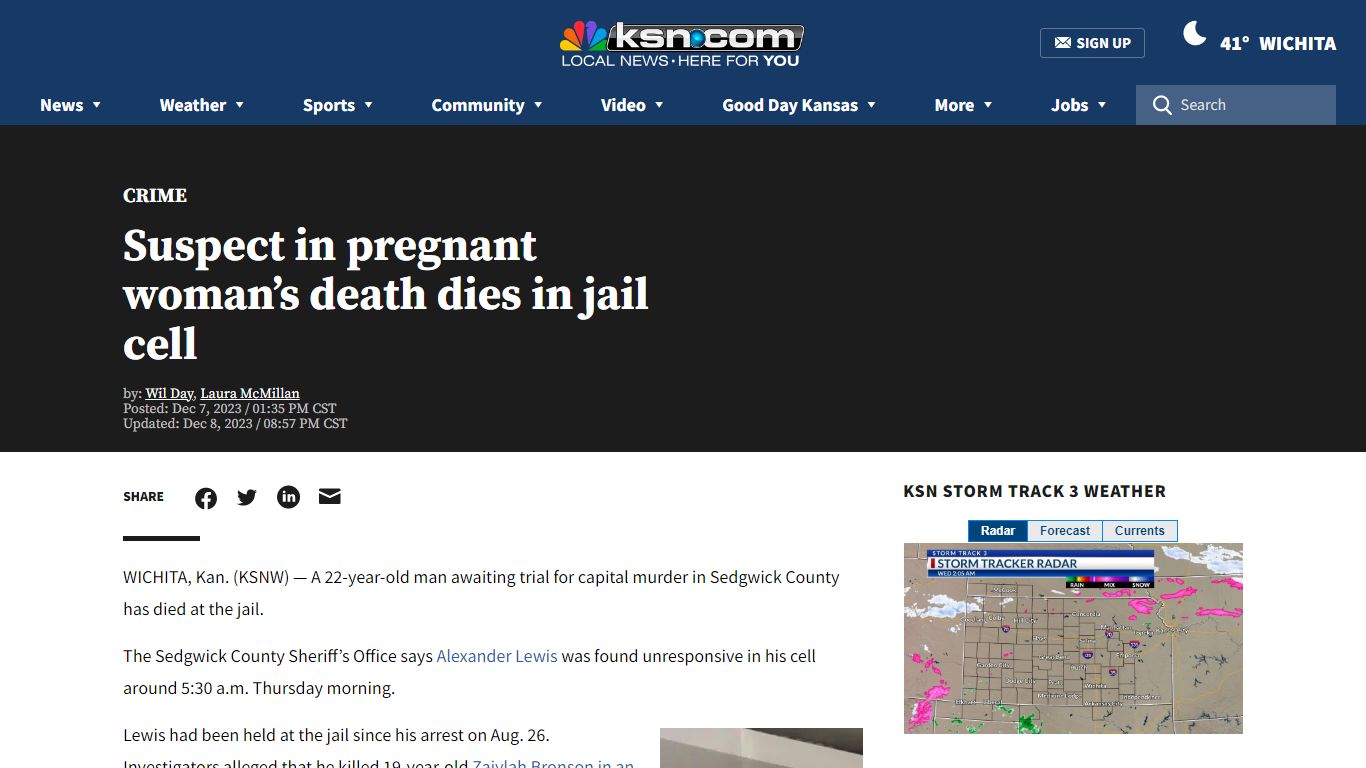 Inmate charged with murder dies in Sedgwick County Jail - KSN-TV
