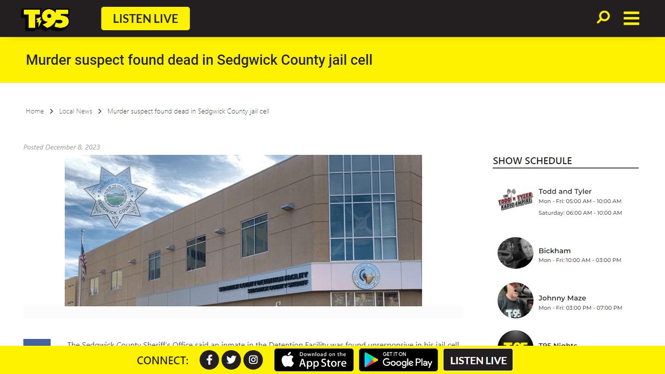 Murder suspect found dead in Sedgwick County jail cell